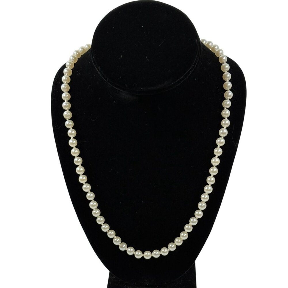 Vintage Faux Pearl Necklace with Ornate Clasp · Timeless Classic Elegance · 30” - Picture 2 of 8